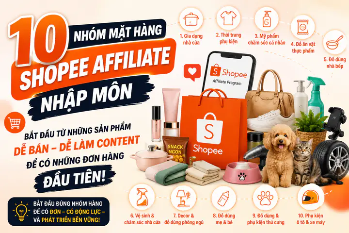 10 Nhóm Mặt Hàng Shopee Affiliate Dành Cho Người Mới Bắt Đầu: Dễ Ra Đơn Nhất 2026